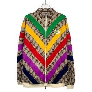 HW0661 Gucci color-blocking striped logo jacquard full print cotton stand collar